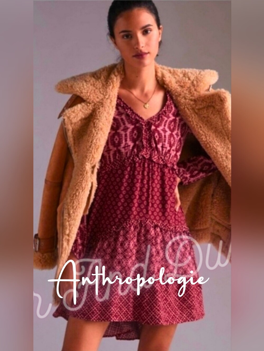 Anthropologie Tiered Prairie Mixed Print Dresss